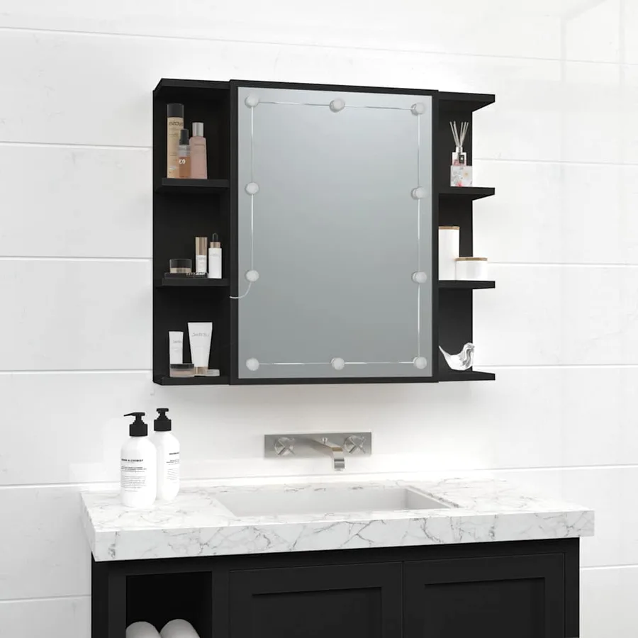 Armoire à miroir avec LED noir 70x16,5x60 cm - 4