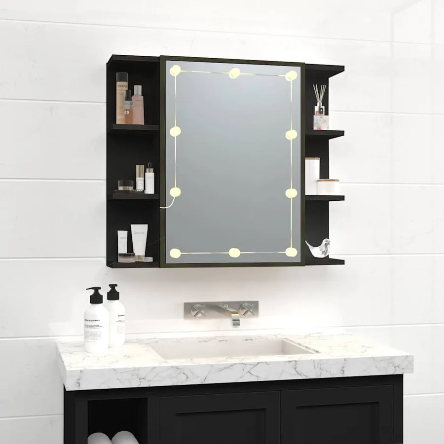 Armoire à miroir avec LED noir 70x16,5x60 cm - 5