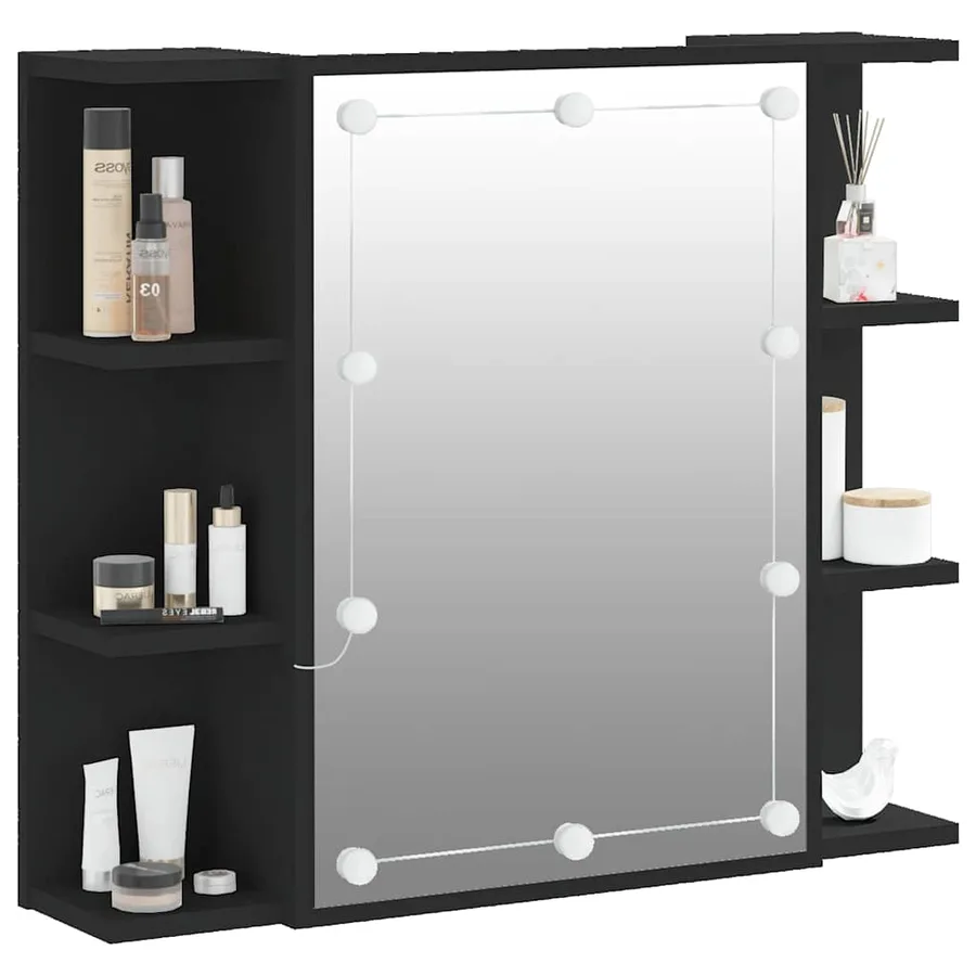 Armoire à miroir avec LED noir 70x16,5x60 cm - 6