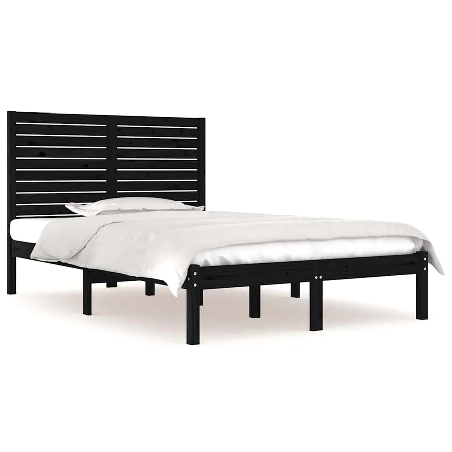 Cadre de lit sans matelas noir 140x190 cm bois massif - 2