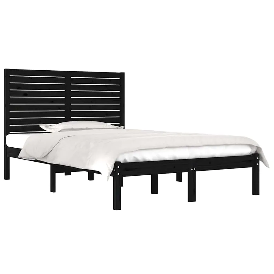 Cadre de lit sans matelas noir 140x190 cm bois massif - 3