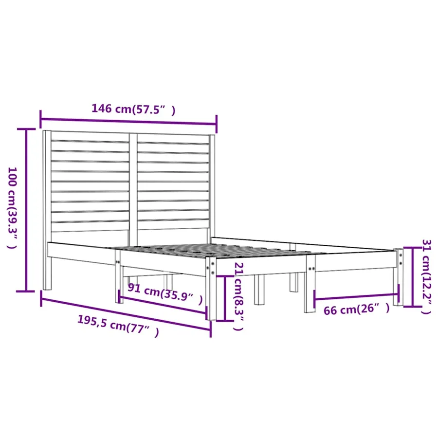 Cadre de lit sans matelas noir 140x190 cm bois massif - 6