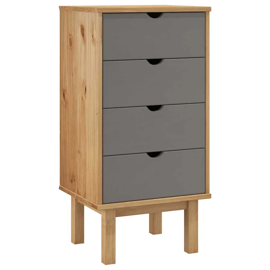 Commode OTTA marron et gris 45x39x90 cm bois de pin massif - 2