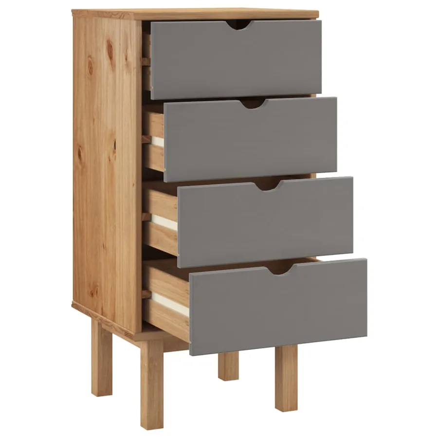 Commode OTTA marron et gris 45x39x90 cm bois de pin massif - 4