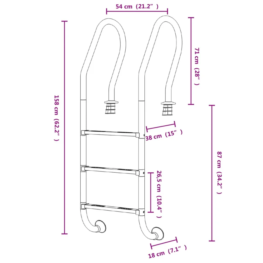 Échelle de piscine 54x38x158 cm acier inoxydable 304 - 6
