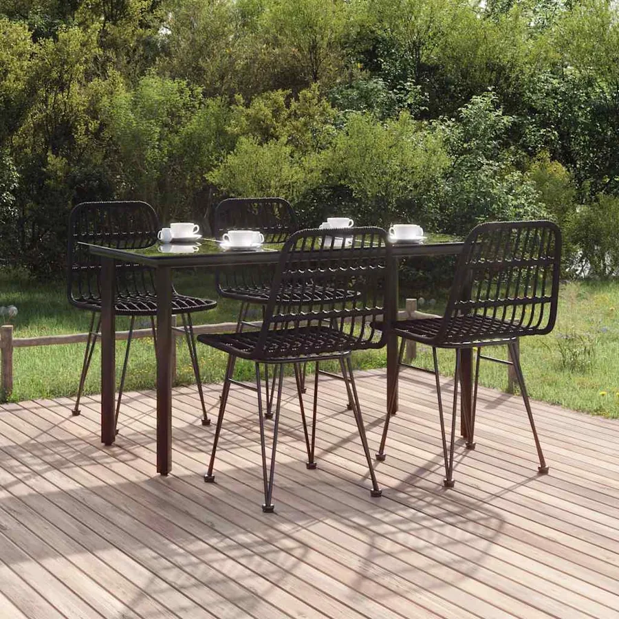 Ensemble à manger de jardin 5 pcs Noir Résine tressée
