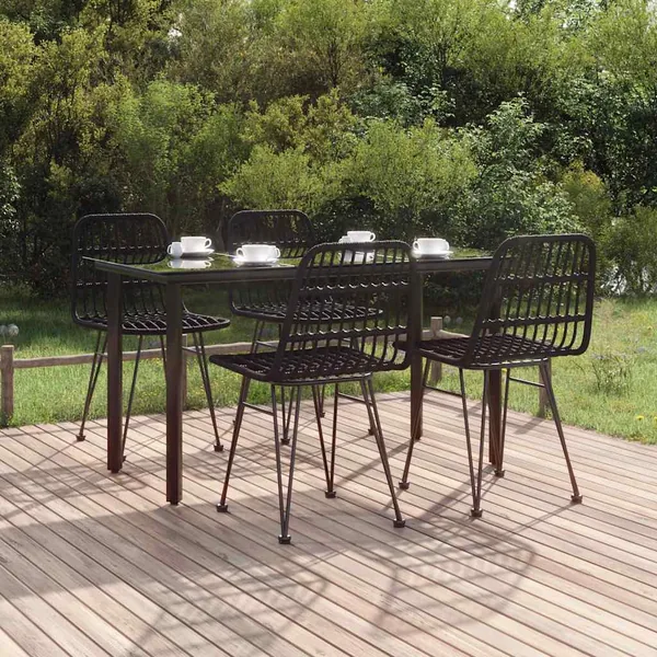 Ensemble à manger de jardin 5 pcs Noir Résine tressée