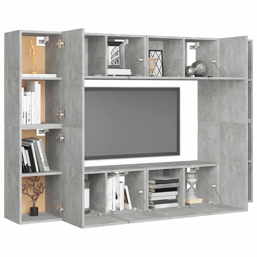 Ensemble de meubles TV 8 pcs Gris béton Bois d'ingénierie - 3