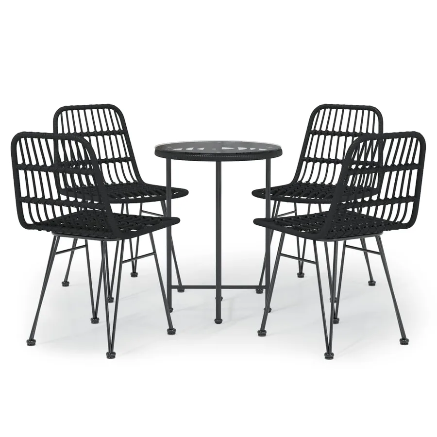 Ensemble à manger de jardin 5 pcs Noir Résine tressée - 2