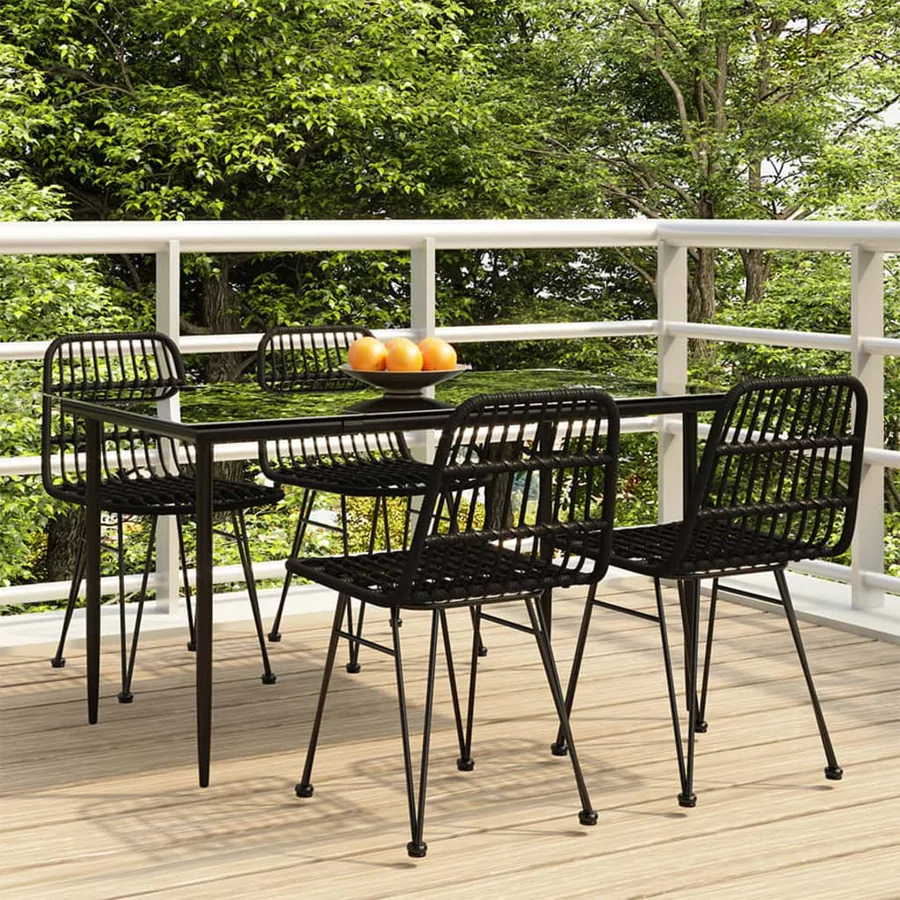 Ensemble à manger de jardin 5 pcs Noir Résine tressée