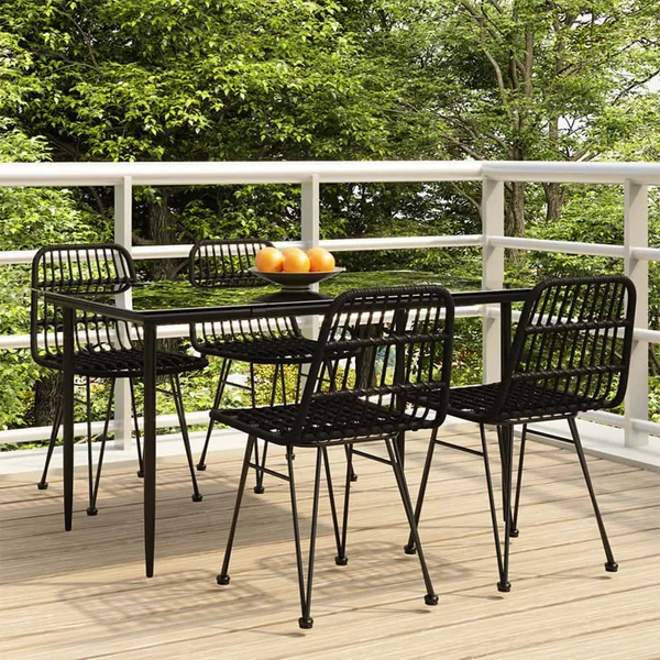 Ensemble à manger de jardin 5 pcs Noir Résine tressée