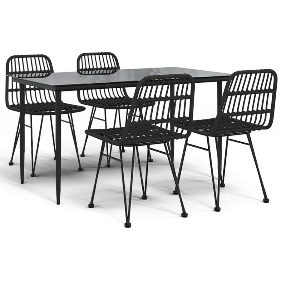 Ensemble à manger de jardin 5 pcs Noir Résine tressée - 2