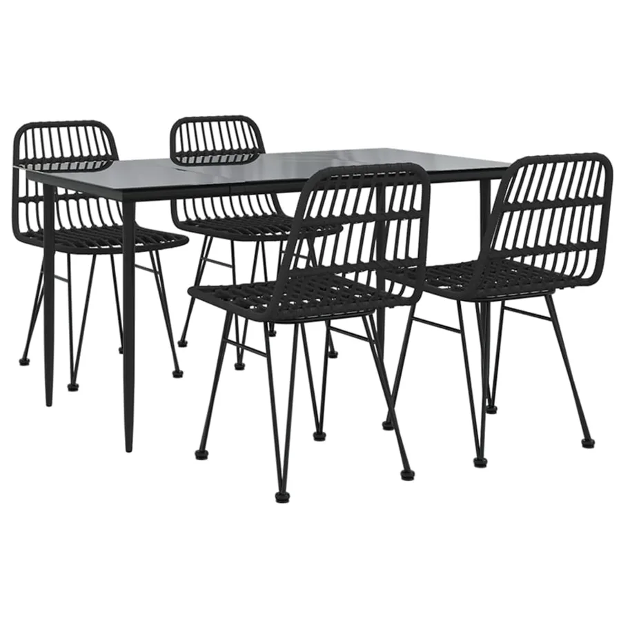 Ensemble à manger de jardin 5 pcs Noir Résine tressée - 3