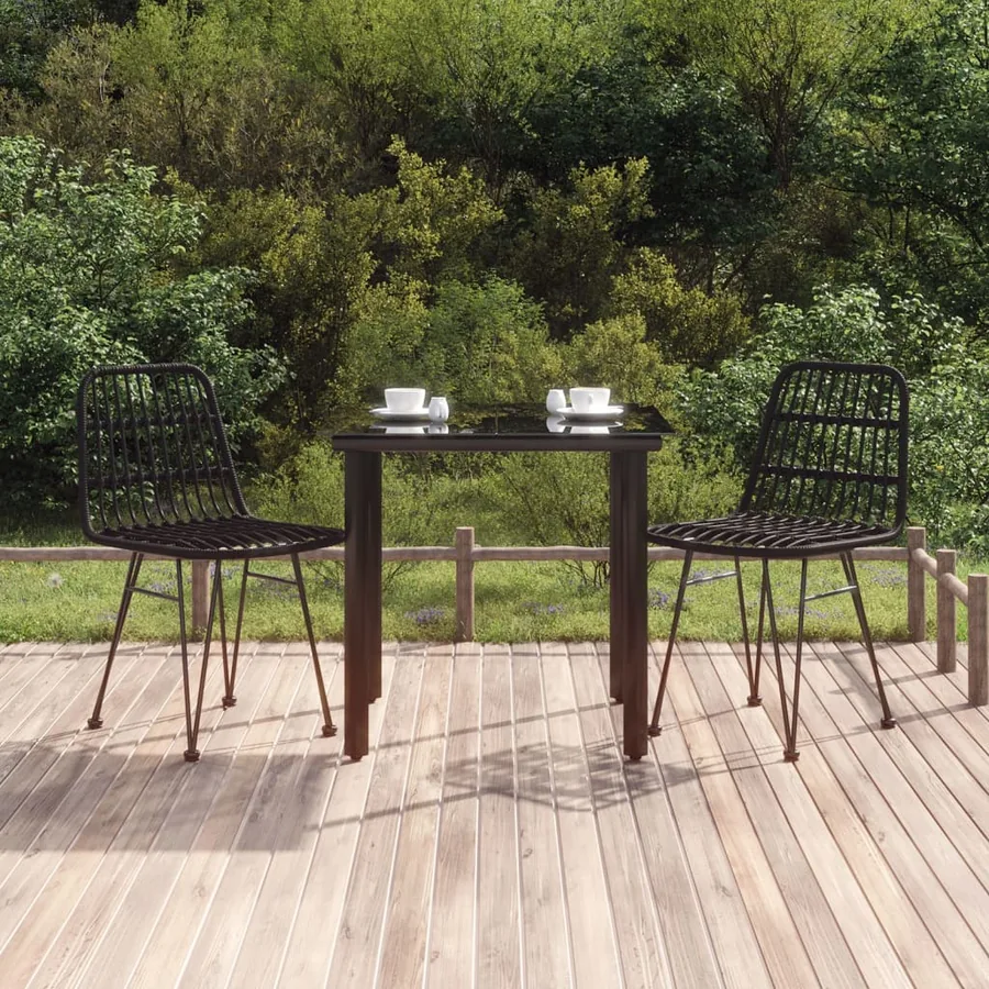Ensemble à manger de jardin 3 pcs Noir Résine tressée