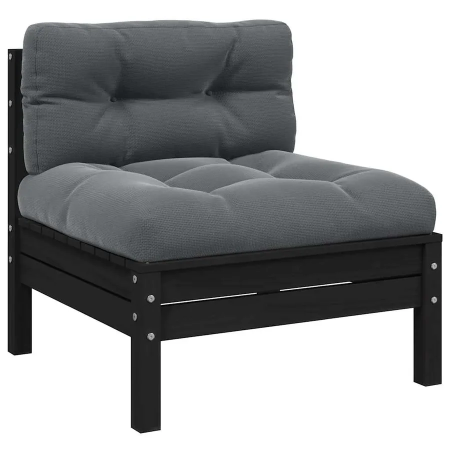 Salon de jardin 3 pcs avec coussins Noir Bois de pin massif - 3