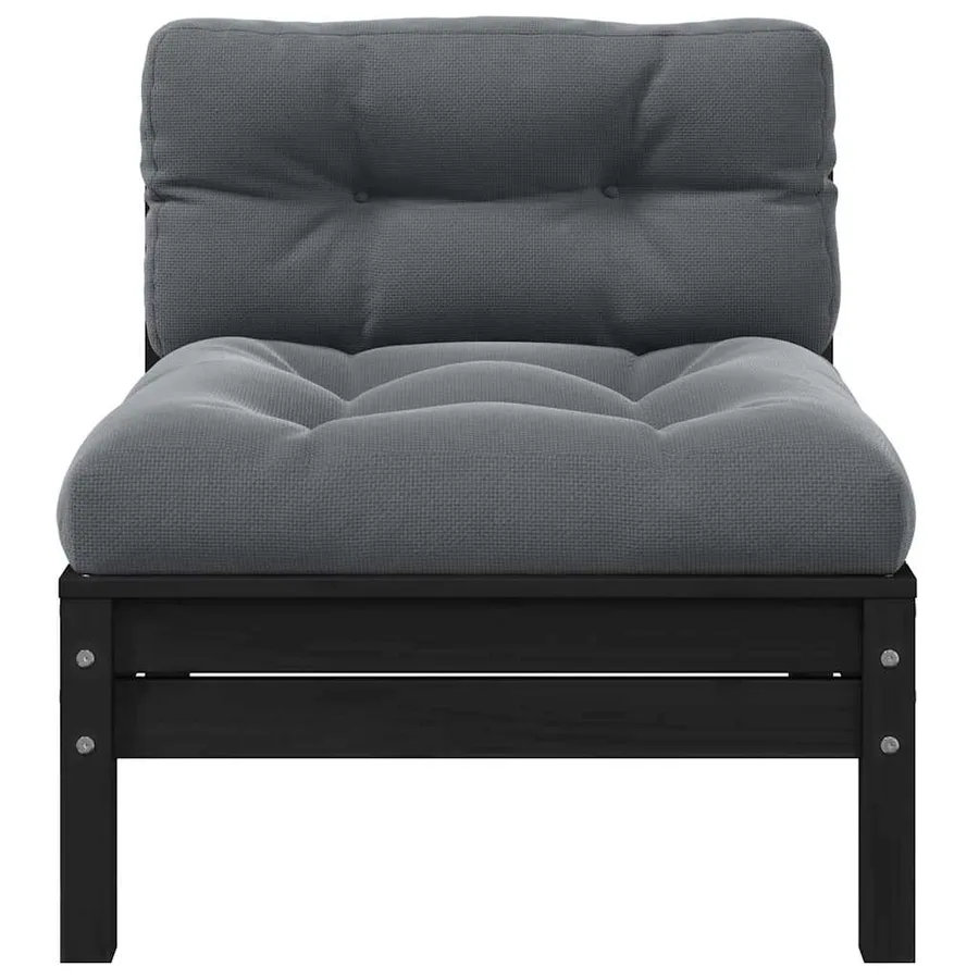 Salon de jardin 3 pcs avec coussins Noir Bois de pin massif - 4