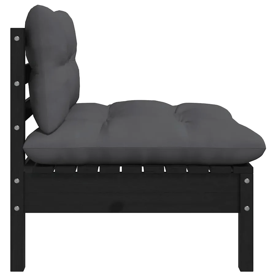 Salon de jardin 3 pcs avec coussins Noir Bois de pin massif - 5