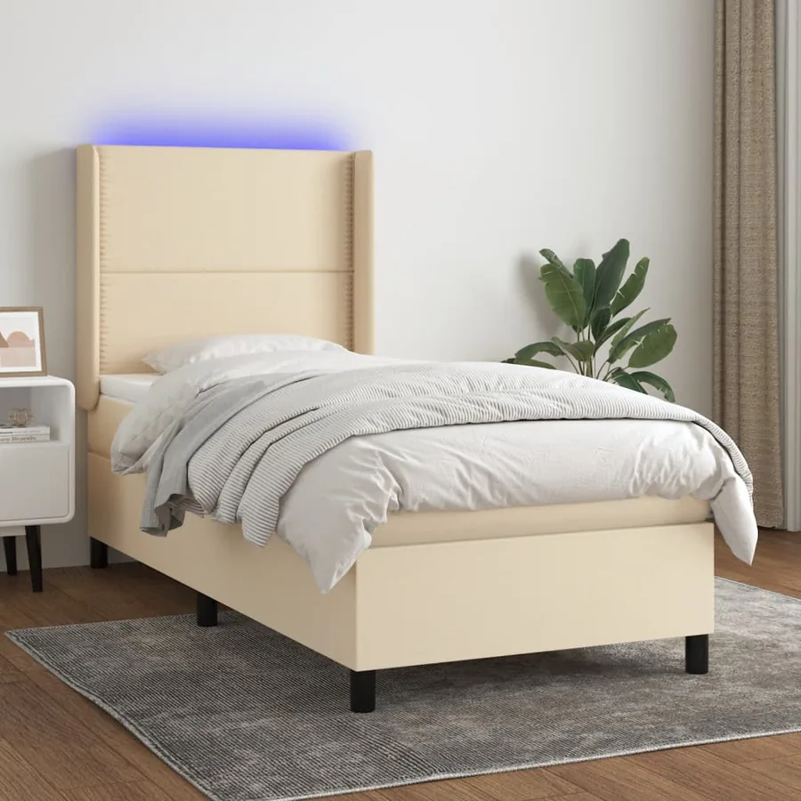Sommier à lattes de lit matelas LED Crème 90x190 cm Tissu