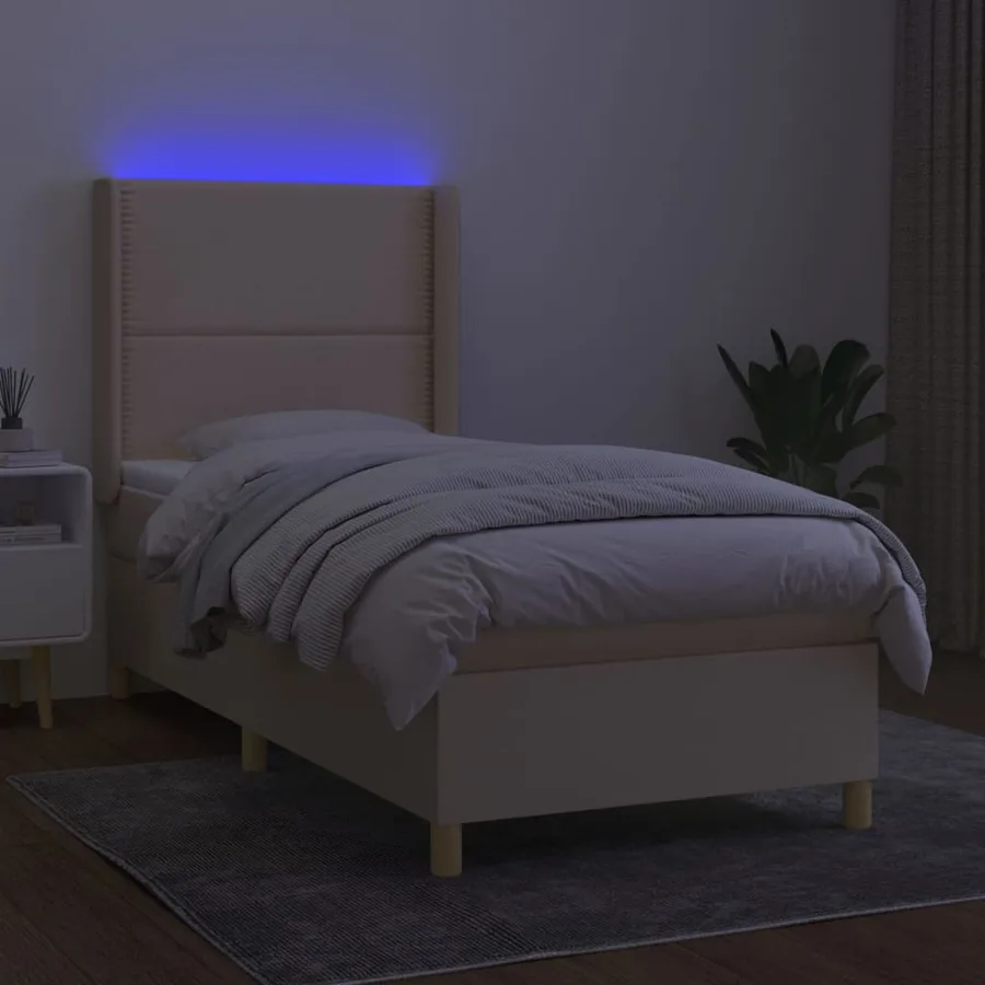 Sommier à lattes de lit matelas et LED Crème 90x200 cm Tissu - 3