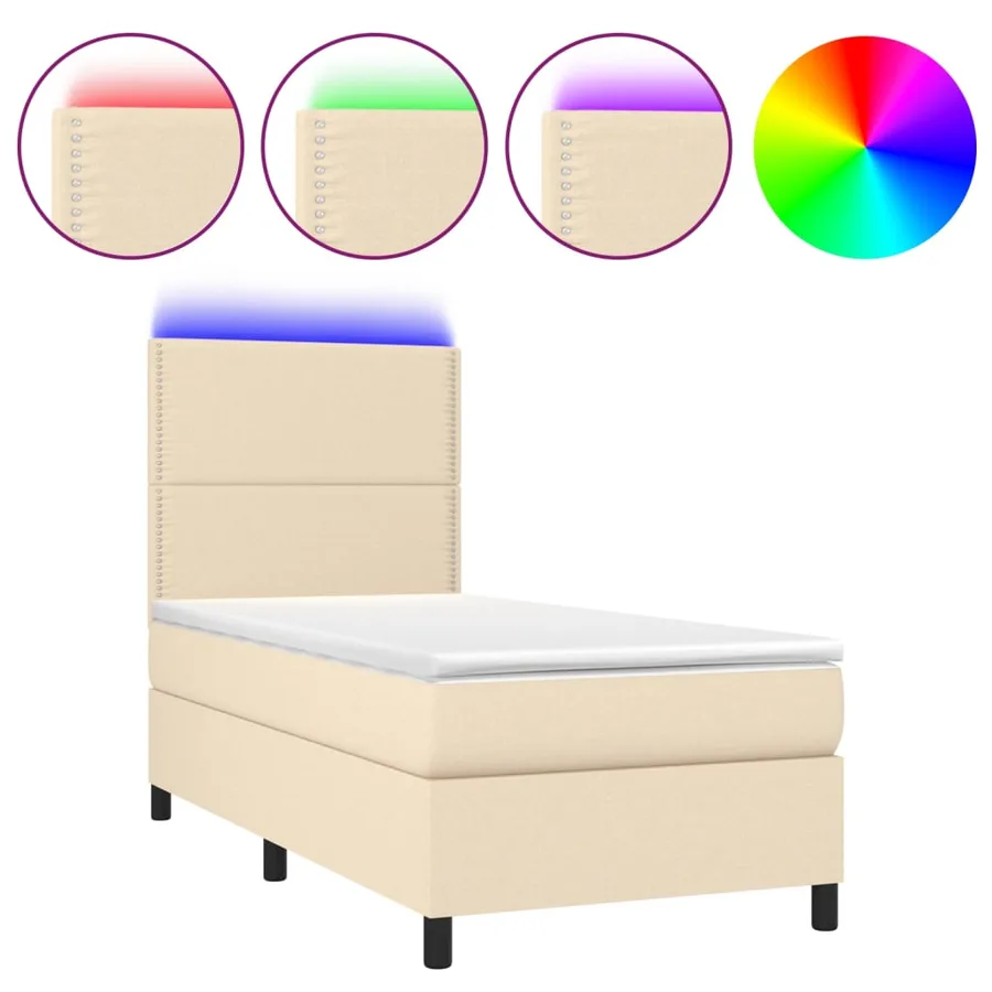 Sommier à lattes de lit et matelas et LED Crème 90x200 cm Tissu - 2