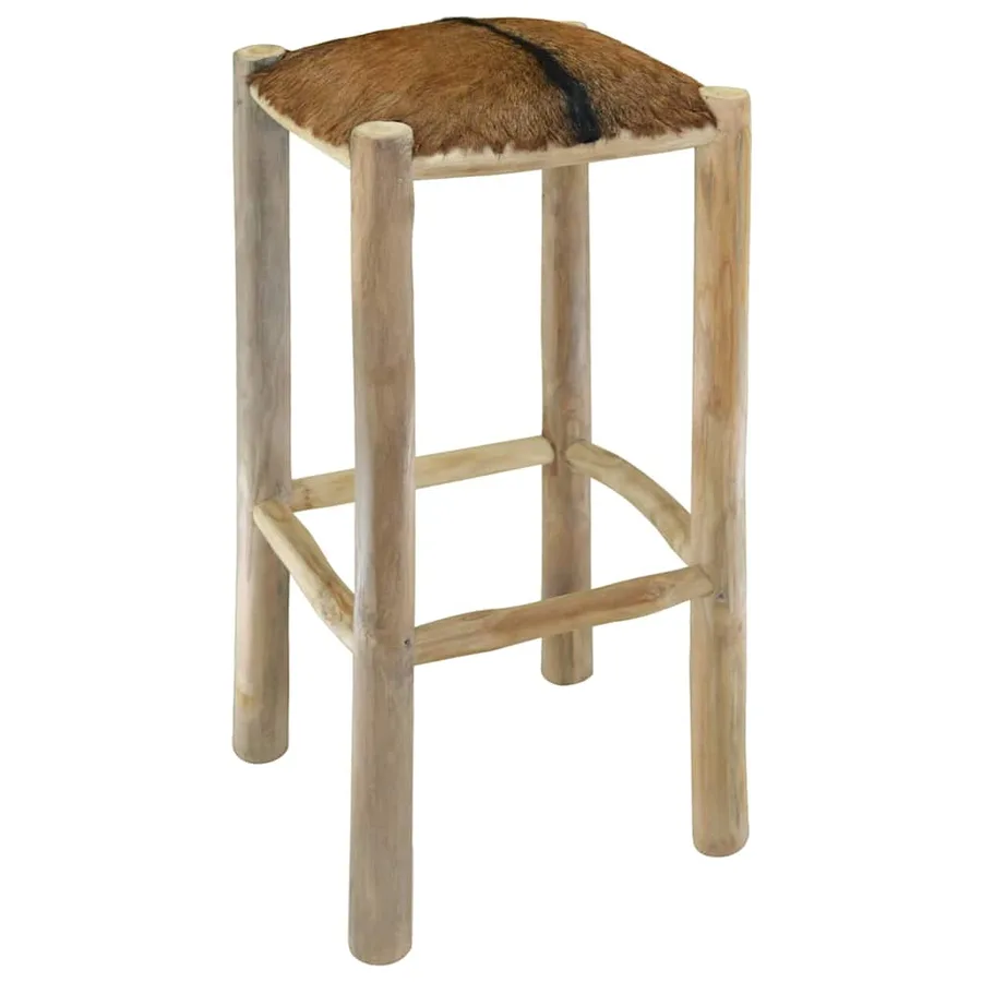 Tabouret de bar cuir de chèvre et bois de teck solide - 3