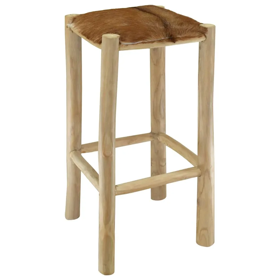 Tabouret de bar cuir de chèvre et bois de teck solide - 4