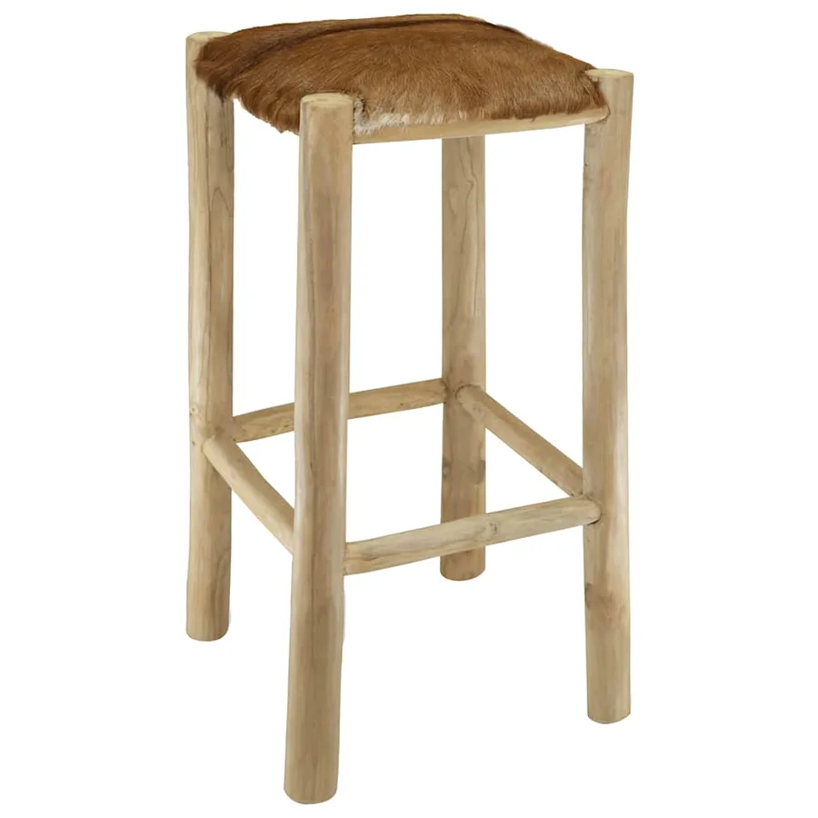 Tabouret de bar cuir de chèvre et bois de teck solide - 5