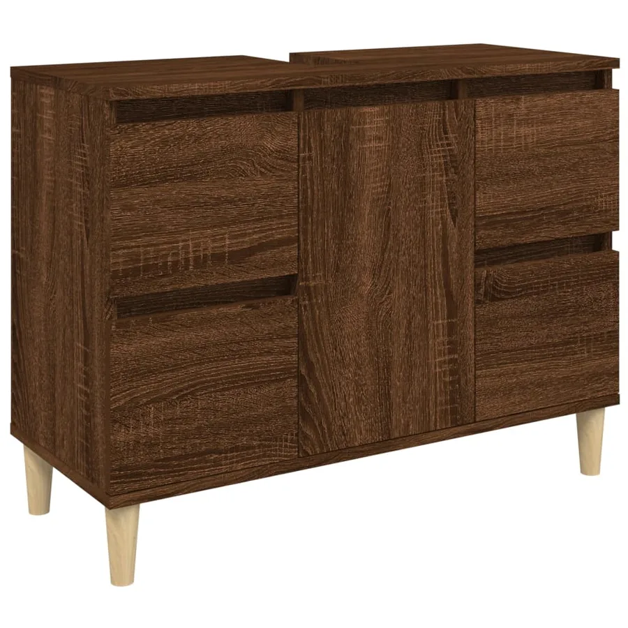 Meuble d'évier chêne marron 80x33x60 cm bois d'ingénierie - 2