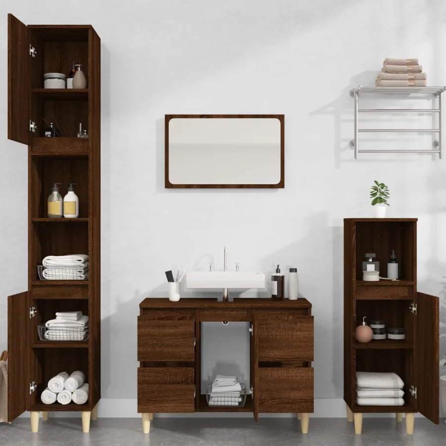Meuble d'évier chêne marron 80x33x60 cm bois d'ingénierie - 3