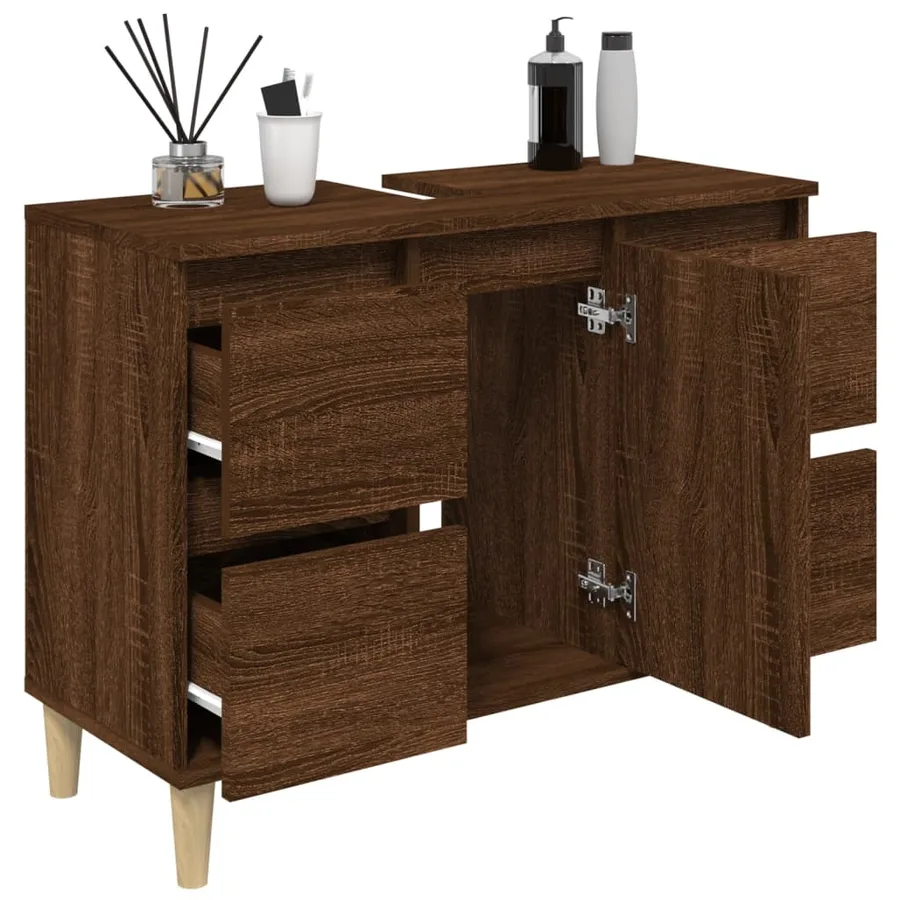 Meuble d'évier chêne marron 80x33x60 cm bois d'ingénierie - 4