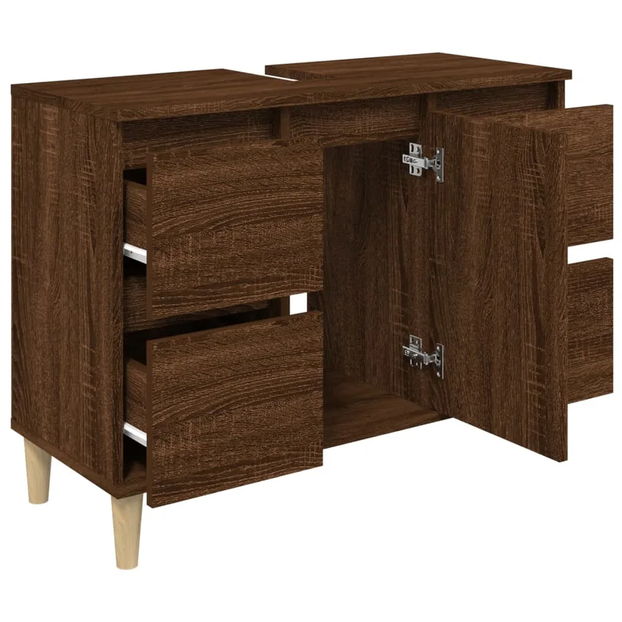 Meuble d'évier chêne marron 80x33x60 cm bois d'ingénierie - 6
