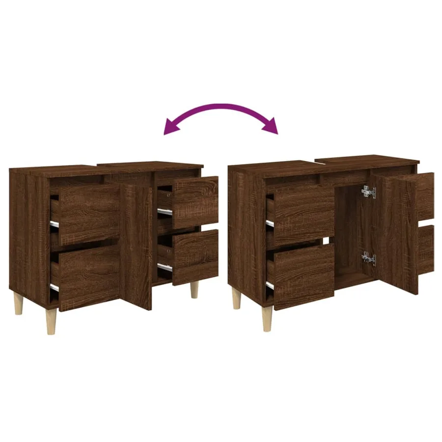 Meuble d'évier chêne marron 80x33x60 cm bois d'ingénierie - 8