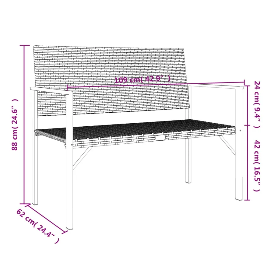 Banc de jardin à 2 places noir résine tressée - 8