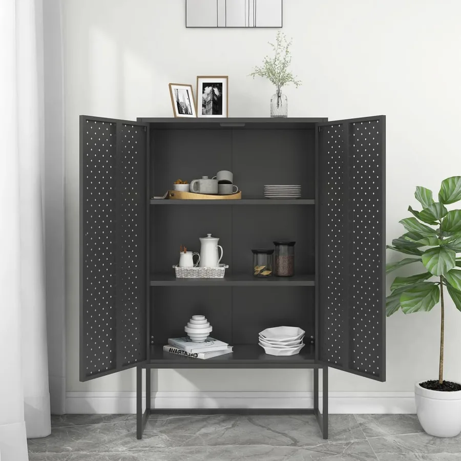 Buffet haut Anthracite 80x35x135 cm Acier - 3