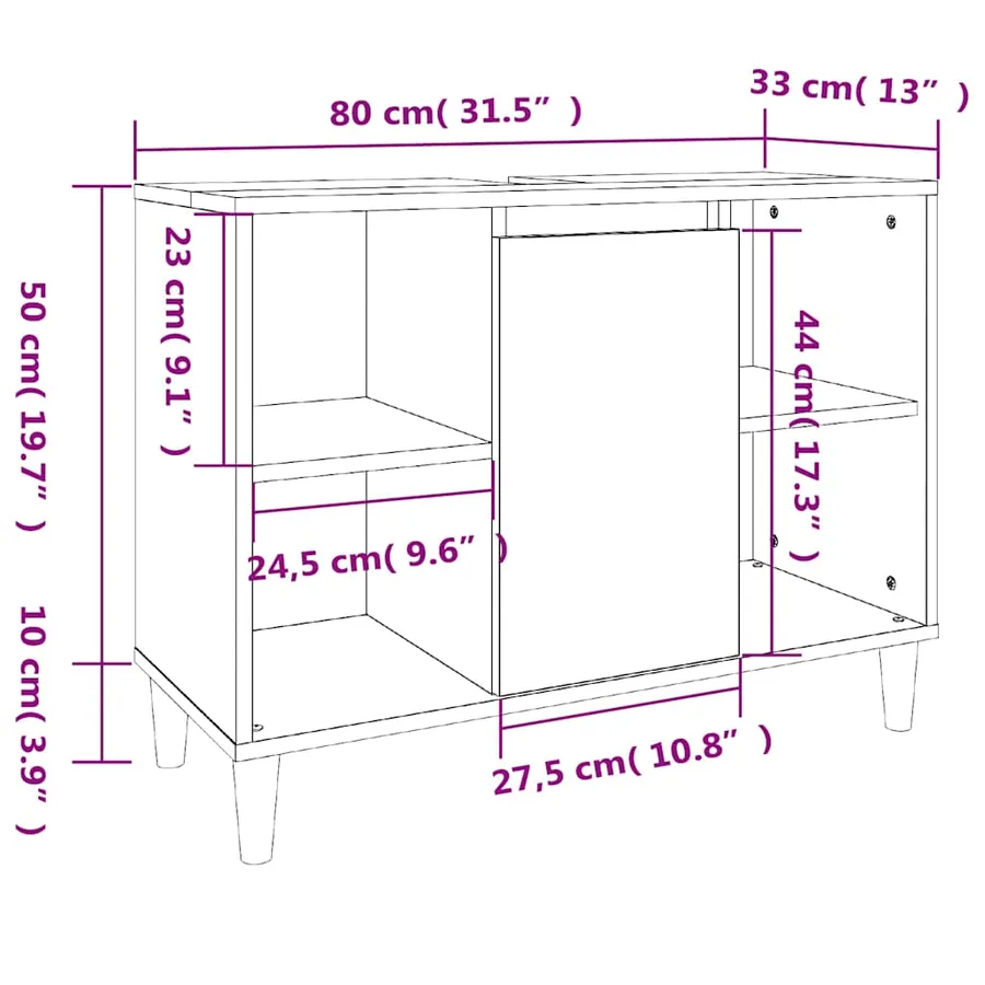 Meuble d'évier chêne fumé 80x33x60 cm bois d'ingénierie - 11