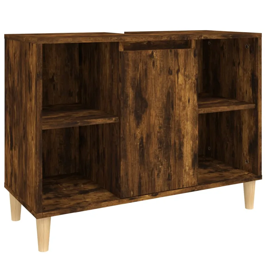 Meuble d'évier chêne fumé 80x33x60 cm bois d'ingénierie - 2