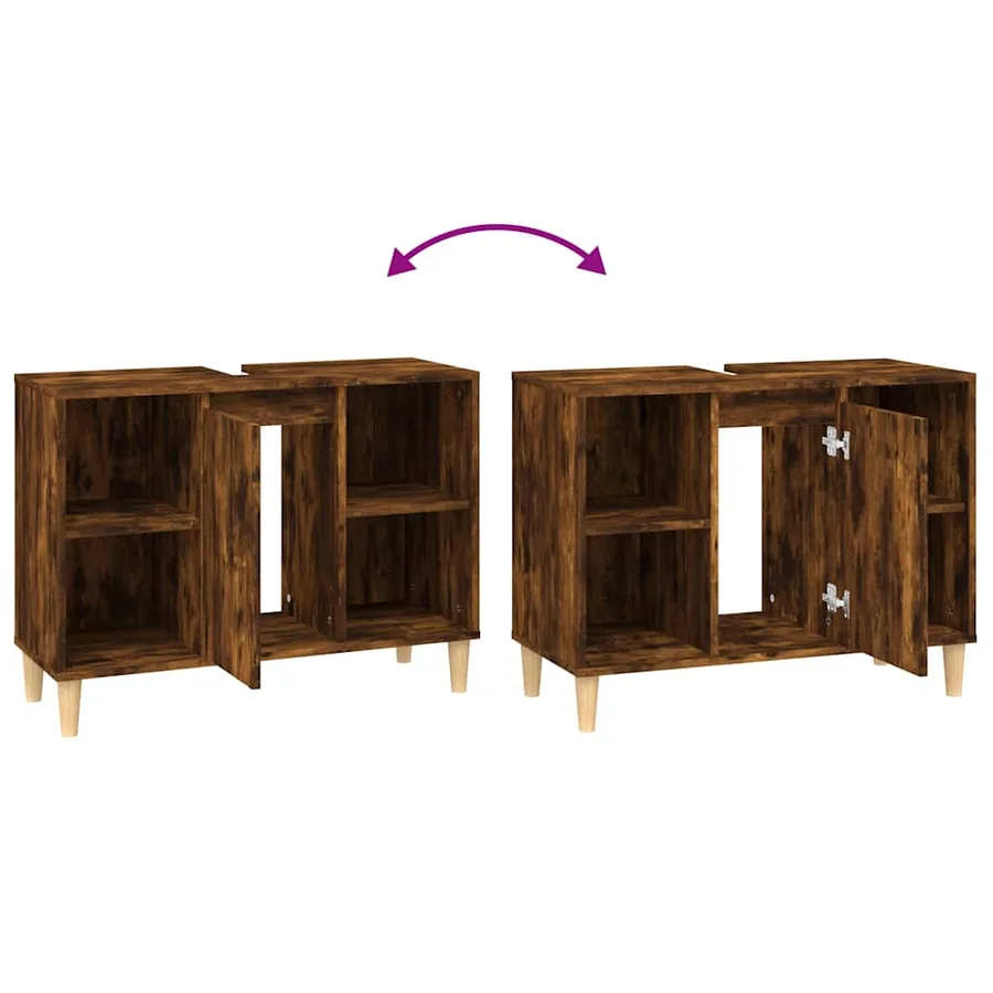 Meuble d'évier chêne fumé 80x33x60 cm bois d'ingénierie - 9