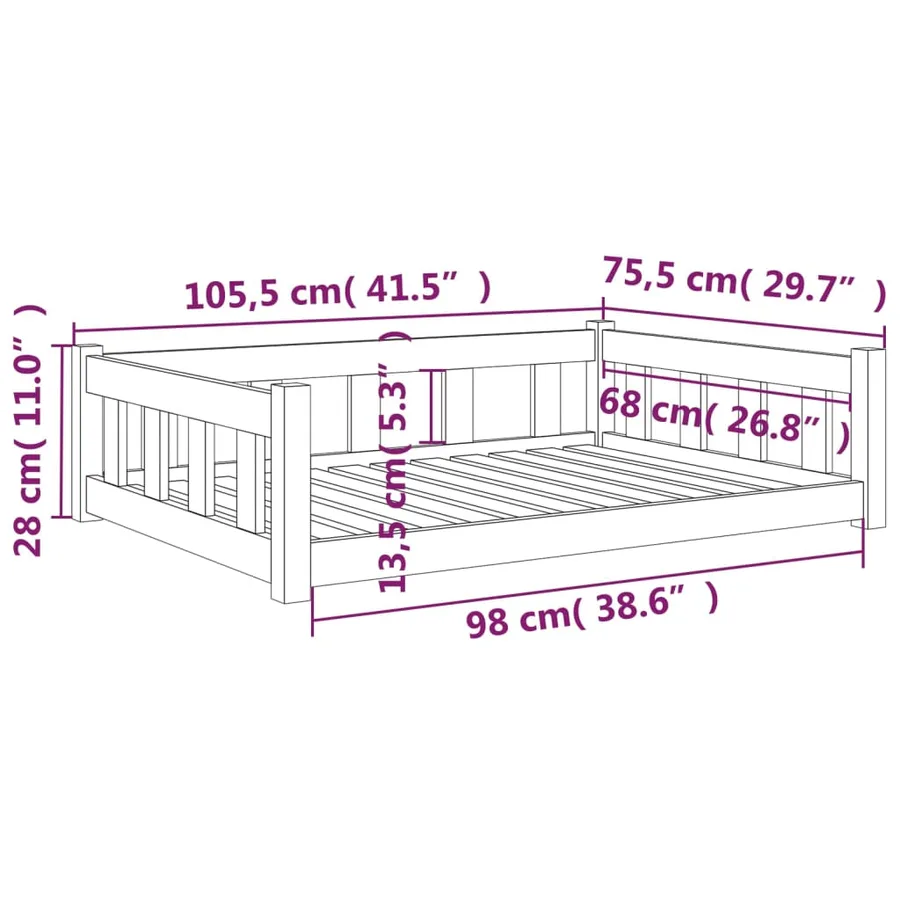 Lit pour chien blanc 105,5x75,5x28 cm bois de pin solide - 7