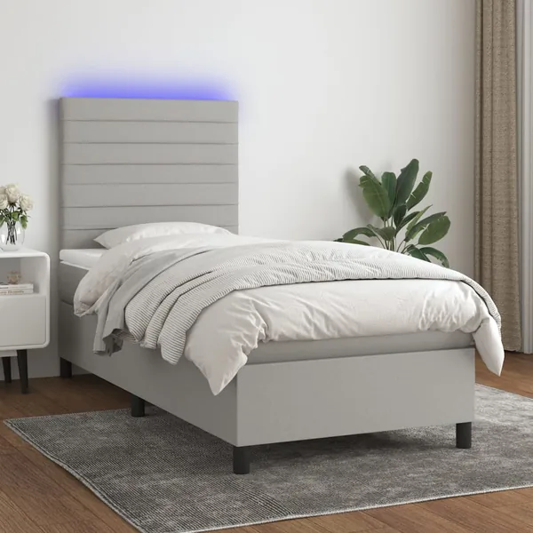 Sommier à lattes de lit et matelas et LED Gris clair 100x200 cm