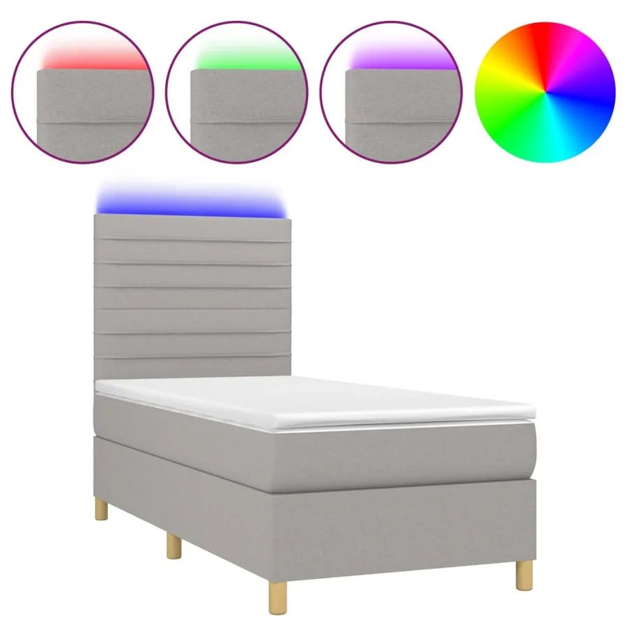 Sommier à lattes de lit matelas et LED Gris clair 100x200 cm - 2
