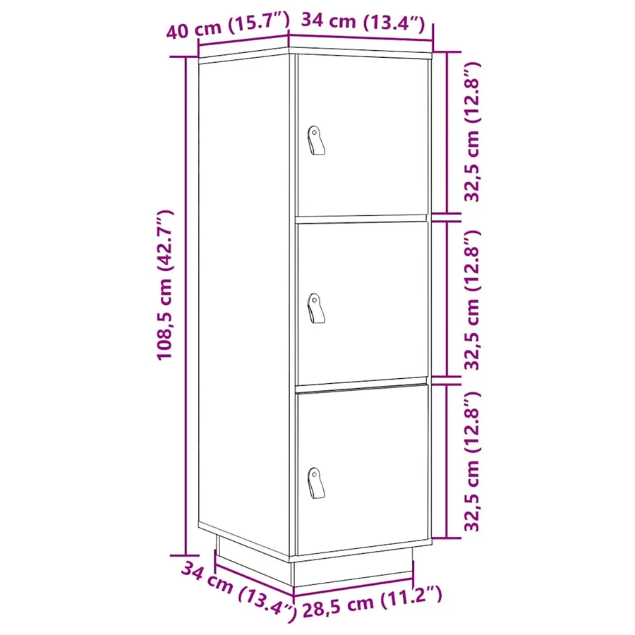 Buffet haut 34x40x108,5 cm Bois massif de pin - 12