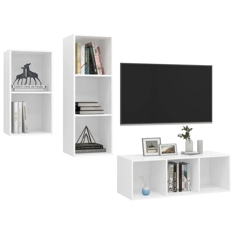 Ensemble de meuble TV 3 pcs Blanc Bois d'ingénierie - 3