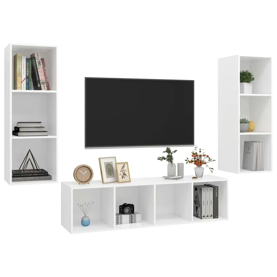 Ensemble de meuble TV 3 pcs Blanc Bois d'ingénierie - 3