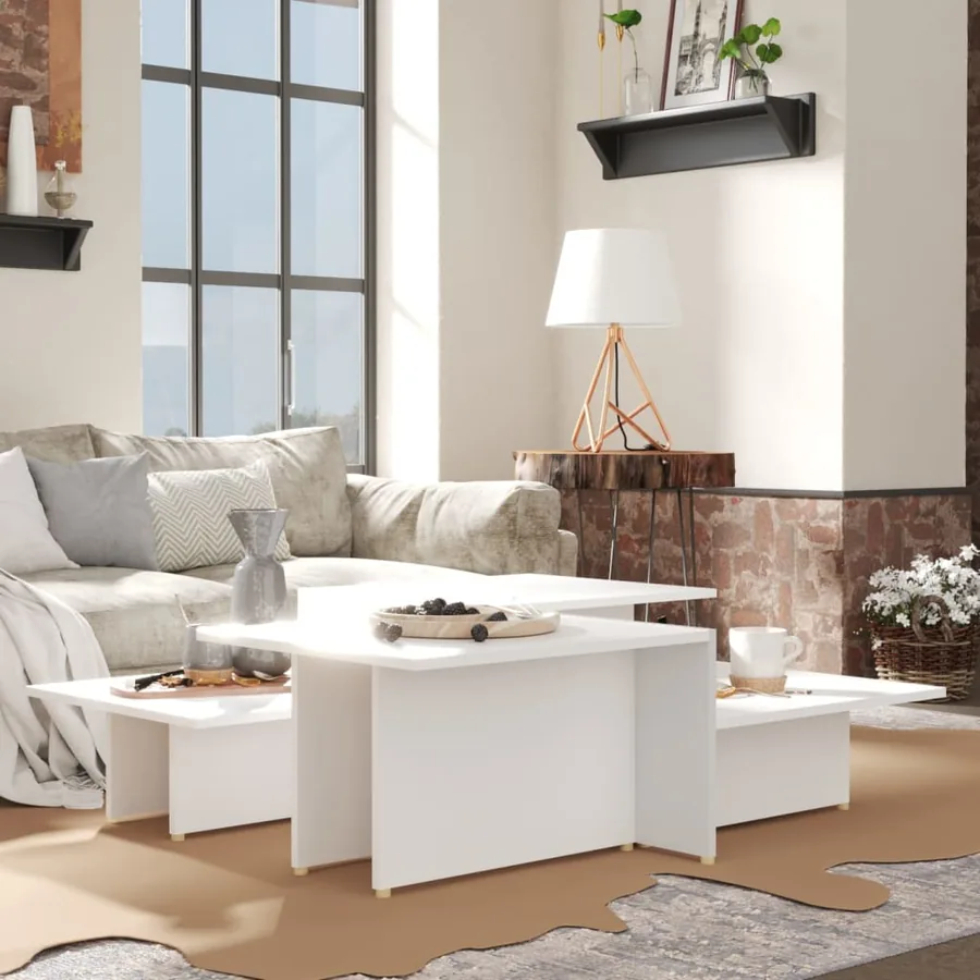 Tables basses 2 pcs Blanc 111,5x50x33 cm Bois d'ingénierie