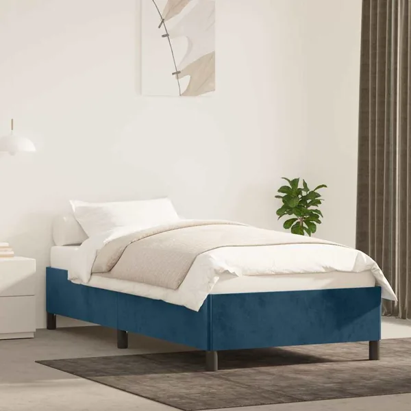 Cadre de lit sans matelas bleu foncé 90x190 cm velours