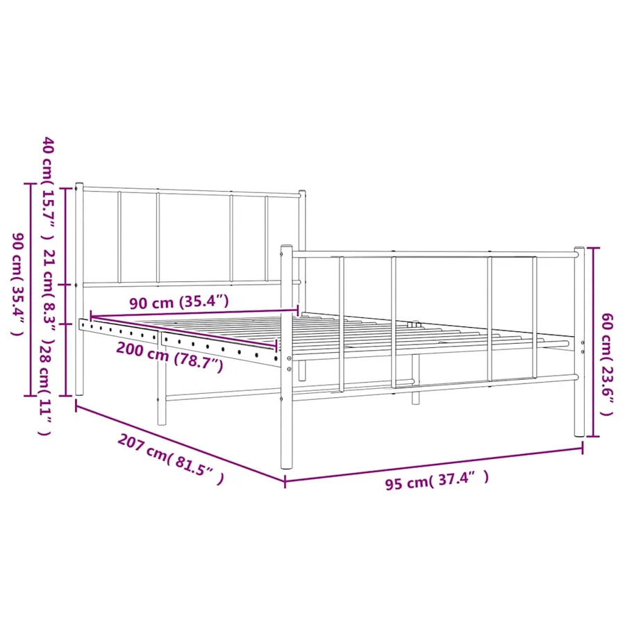 Cadre de lit métal sans matelas avec pied de lit blanc 90x200cm - 10