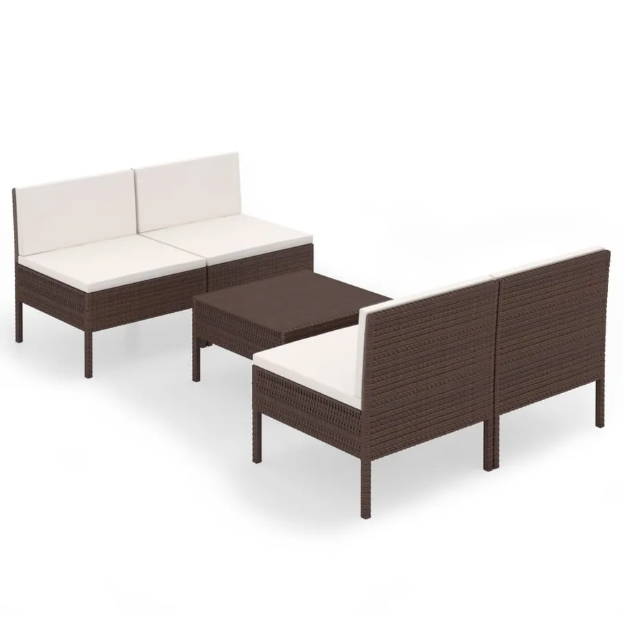 Salon de jardin 5 pcs avec coussins résine tressée marron - 2