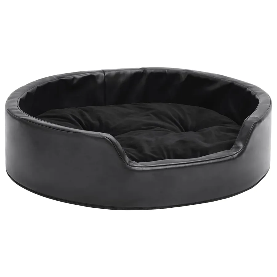Lit pour chiens Noir 69x59x19 cm Peluche et similicuir - 2