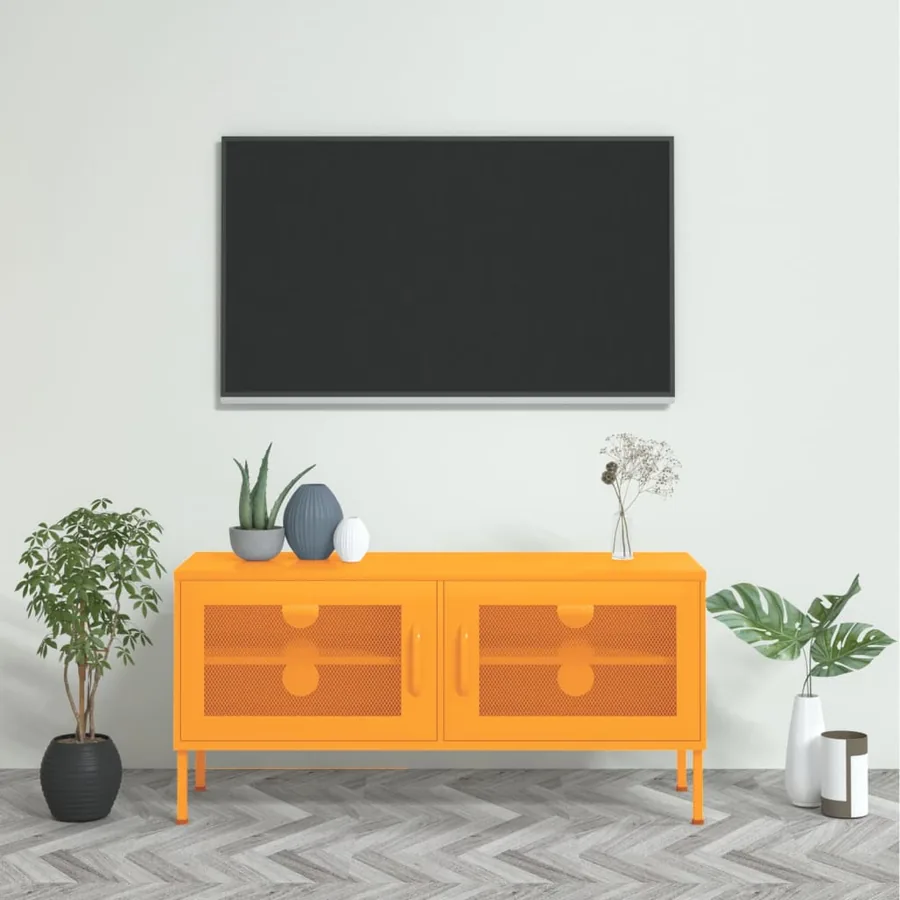 Meuble TV Jaune moutarde 105x35x50 cm Acier
