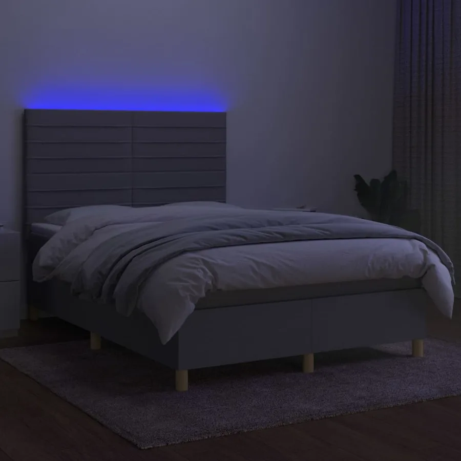 Sommier à lattes de lit et matelas et LED Gris clair 140x190 cm - 4